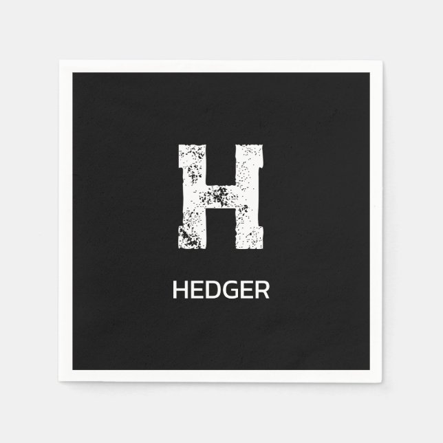 MINIMALISTISK VIT EN BOKSTAV MONOGRAM NAMN SVART PAPPERSSERVETT (Framsidan)