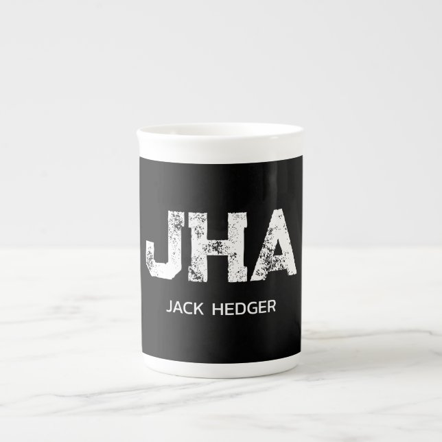 MINIMALISTISK VIT ENBOKSTAVS MONOGRAM NAMN SVART BENPORSLIN MUGG (Framsidan)