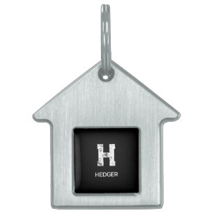 MINIMALISTISK VIT ENBOKSTAVS MONOGRAM NAMN SVART ID-bricka HUSDJUR