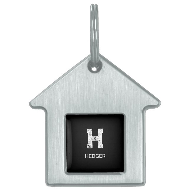 MINIMALISTISK VIT ENBOKSTAVS MONOGRAM NAMN SVART ID-bricka HUSDJUR (Framsidan)