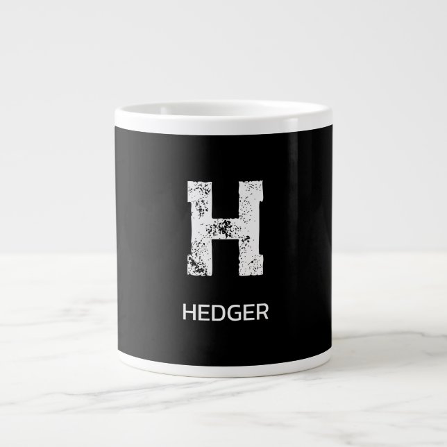 MINIMALISTISK VIT ENBOKSTAVS MONOGRAM NAMN SVART JUMBO MUGG (Framsidan)