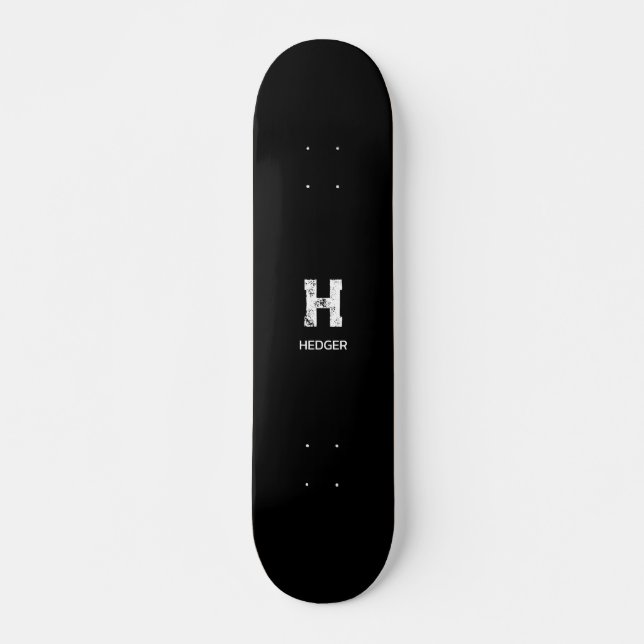 MINIMALISTISK VIT ENBOKSTAVS MONOGRAM NAMN SVART  MINI SKATEBOARD BRÄDA 18,5 CM (Framsida)