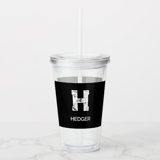 MINIMALISTISK VIT ENBOKSTAVS MONOGRAM NAMN SVART TAKE AWAY MUGG (Framsida)