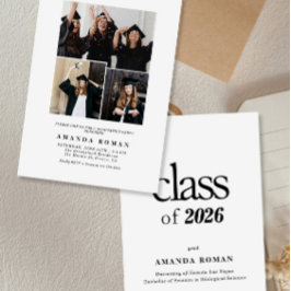 Minimalistisk vit examen med foto inbjudningar