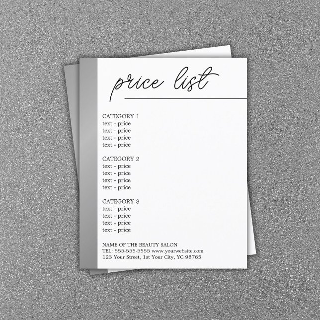 Minimalistisk vit falsk silverlinje skönhetsmeny flygblad (Skapare uppladdad)