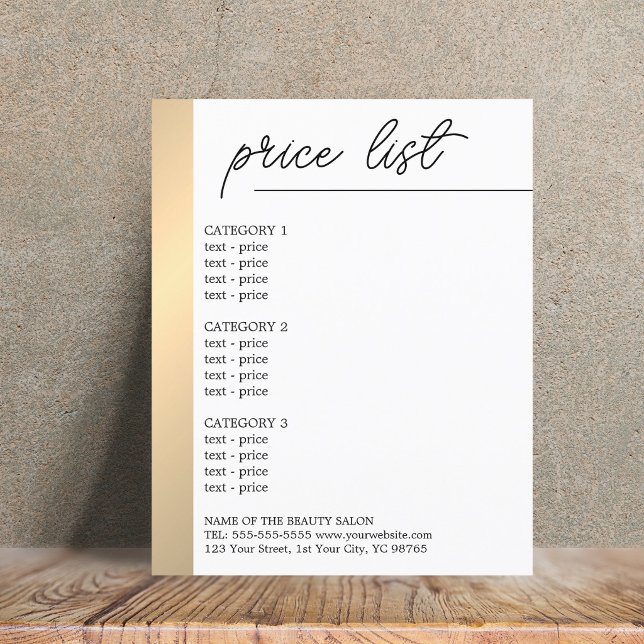 Minimalistisk vit Faux Guld Line Beauty Menu Flyer (Skapare uppladdad)
