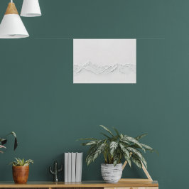 Minimalistisk vit fjällandskaps konsttryck poster