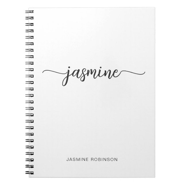 Minimalistisk vit flickaktig monogramnamnskrift anteckningsbok (Framsidan)