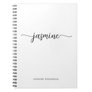 Minimalistisk vit flickaktig monogramnamnsskrift anteckningsbok