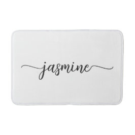 Minimalistisk vit flickaktig monogramnamnsskrift badrumsmatta