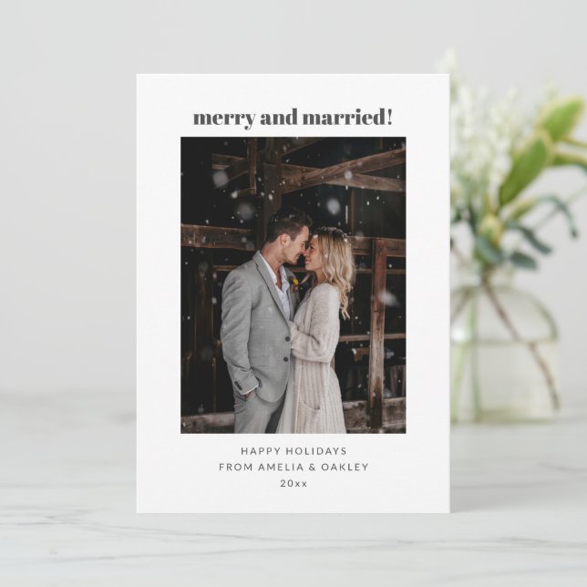 Minimalistisk vit glad gift jul fotografering julkort (Stående Fram)