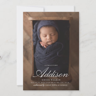 Minimalistisk vit kalligrafi 6 foto Birth Meddelande