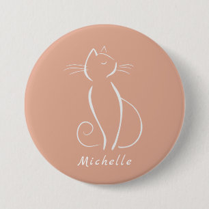 Minimalistisk vit katt på rosa Lägg till namn-knap Knapp