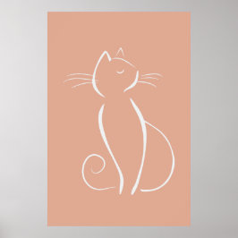 Minimalistisk vit katt på Rosa Poster
