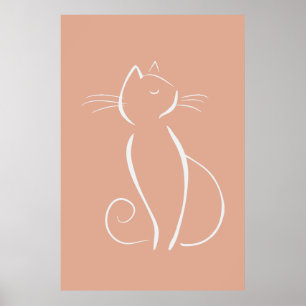 Minimalistisk vit katt på Rosa Poster