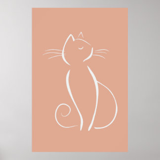 Minimalistisk vit katt på Rosa Poster