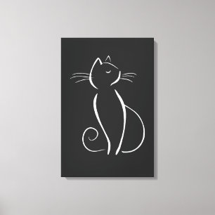Minimalistisk vit katt på svart canvastryck