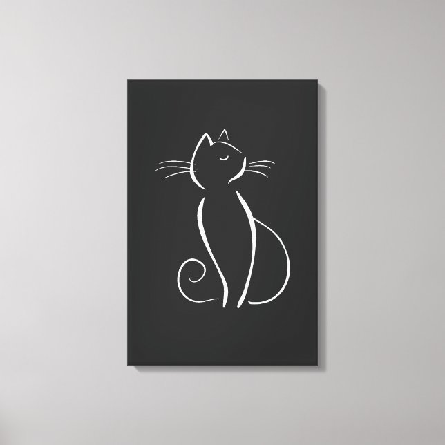 Minimalistisk vit katt på svart canvastryck (Framsida)