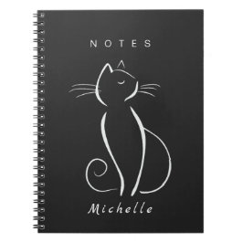 Minimalistisk vit katt på svart Lägg till Namn Anteckningsbok