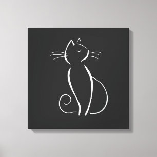 Minimalistisk vit katt på svart, lägg till Namn Canvastryck