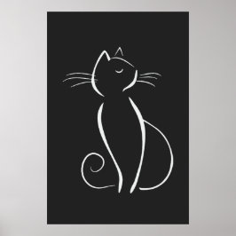 Minimalistisk vit katt på svart poster