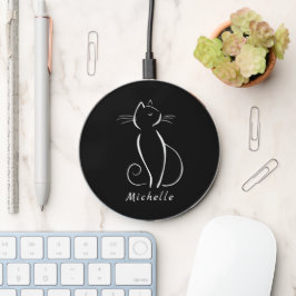Minimalistisk vit katt på svart tillägg