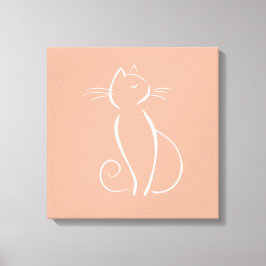 Minimalistisk vit katt på tryck av rosa canvas