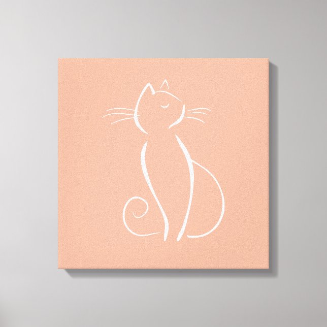 Minimalistisk vit katt på tryck av rosa canvas (Framsida)