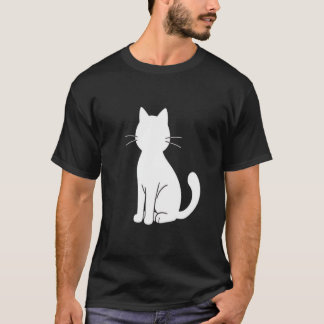 Minimalistisk vit katt silhuett design t shirt