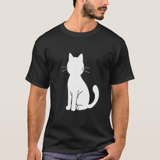 Minimalistisk vit katt silhuett design t shirt (Framsida)