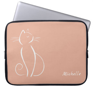 Minimalistisk vit katt vid Rosa, lägg till Namn Laptop Fodral