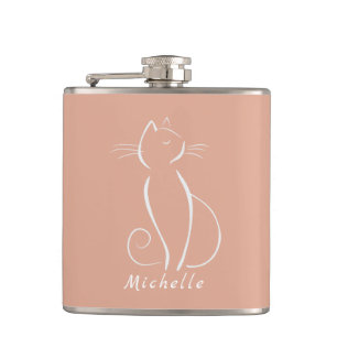 Minimalistisk vit katt vid Rosa tillsätt Namn-kol Fickplunta