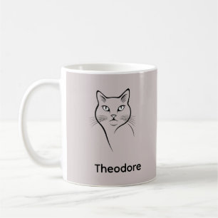 Minimalistisk vit keramisk svart linjekatt enkel kaffemugg