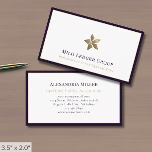 Minimalistisk vit Lila Guld Luxe Logotyp Visitkort