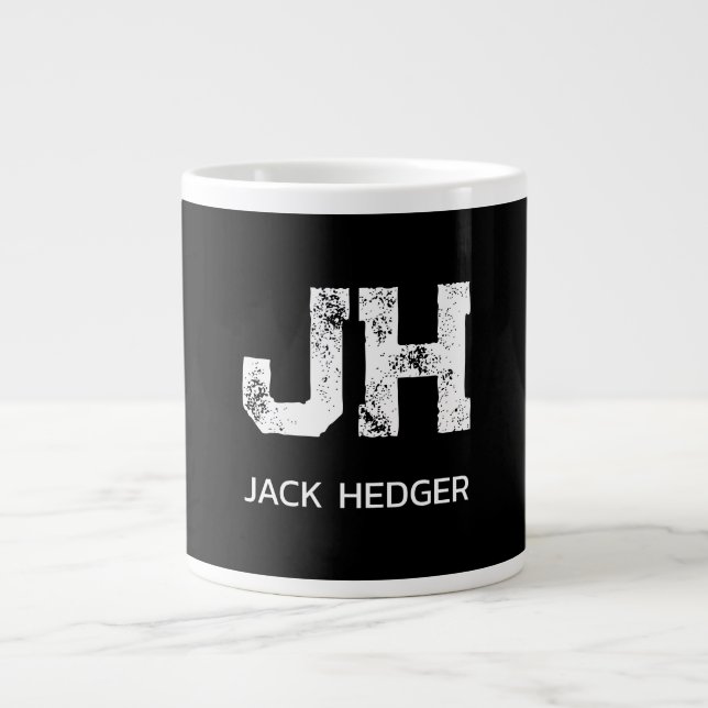 MINIMALISTISK VIT LOGOTYP MED TVÅ BOKSTÄVER SVART JUMBO MUGG (Framsidan)