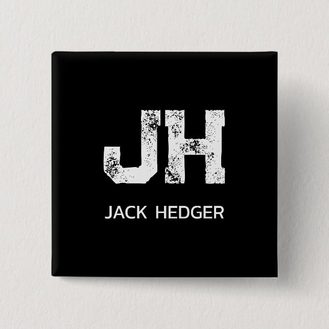 MINIMALISTISK VIT LOGOTYP MED TVÅ BOKSTÄVER SVART KNAPP (Framsida)