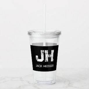 MINIMALISTISK VIT LOGOTYP MED TVÅ BOKSTÄVER SVART TAKE AWAY MUGG