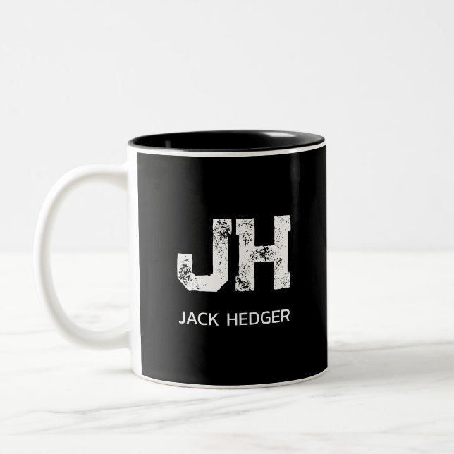MINIMALISTISK VIT LOGOTYP MED TVÅ BOKSTÄVER SVART Två-Tonad MUGG (Vänster)