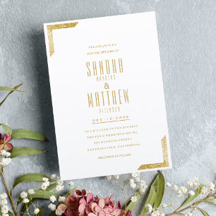Minimalistisk vit lyx guld glitter Bröllop Inbjudningar