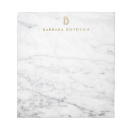 Minimalistisk vit marble Guld Monogram Anteckningsblock