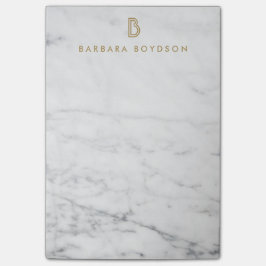 Minimalistisk vit marble Guld Monogram Post-it Block