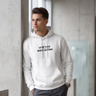 Minimalistisk vit "Mindre snack mer action"-motiva Hoodie