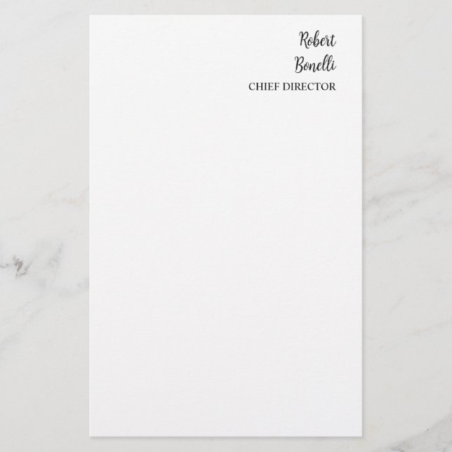 Minimalistisk vit, modern brevpapper (Framsida)