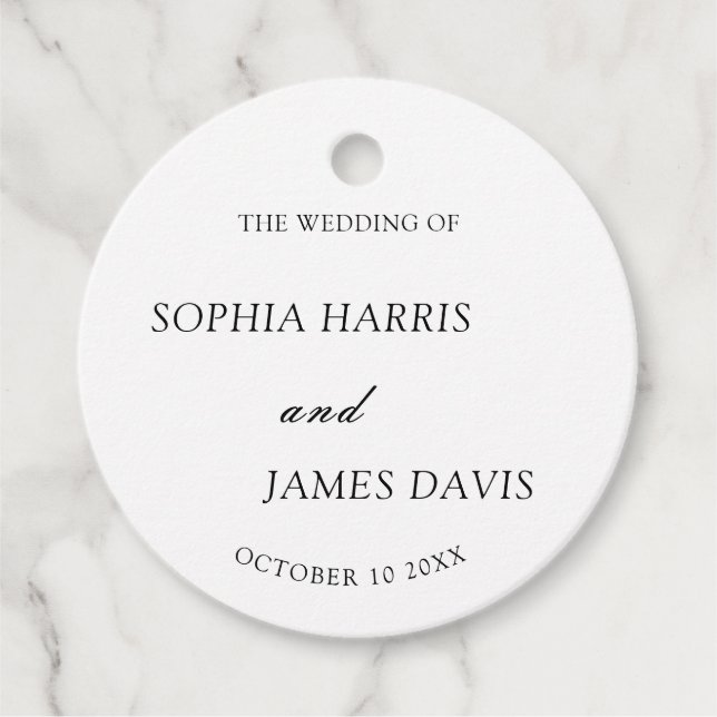 Minimalistisk vit modern Elegant bröllop Gåvor Etiketter (Framsida)