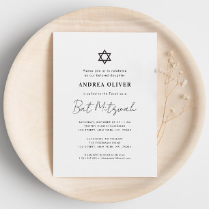 Minimalistisk Vit Modern Enkel Bat Mitzvah Inbjudningar