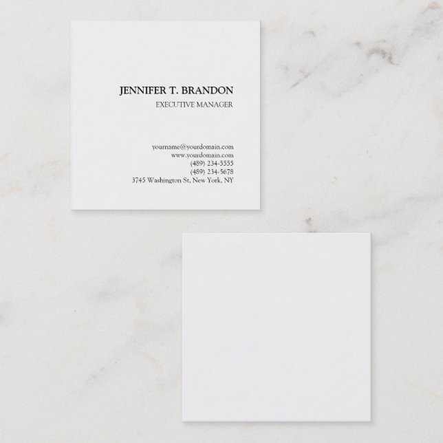 Minimalistisk vit, modern Professionell Fyrkantigt Visitkort (Fram/baksida)