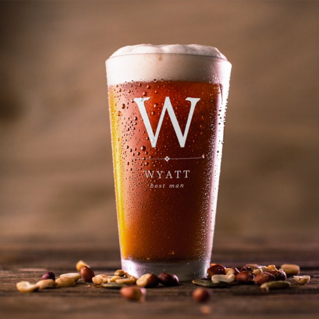 Minimalistisk vit monogram best Man Glaskopp (Skapare uppladdad)