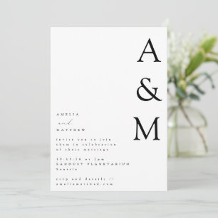 Minimalistisk vit monogramtypografi Bröllop Inbjudningar