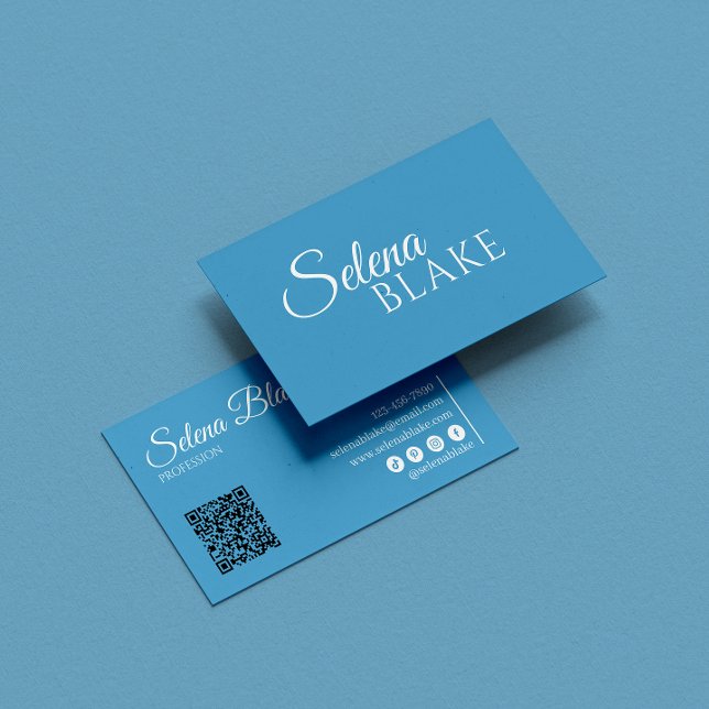 Minimalistisk vit och blå | Modern QR-kod Visitkort (Skapare uppladdad)
