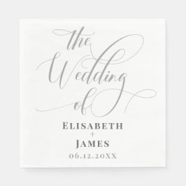Minimalistisk vit och Grått-kalligrafi Chic Bröllo Pappersservett